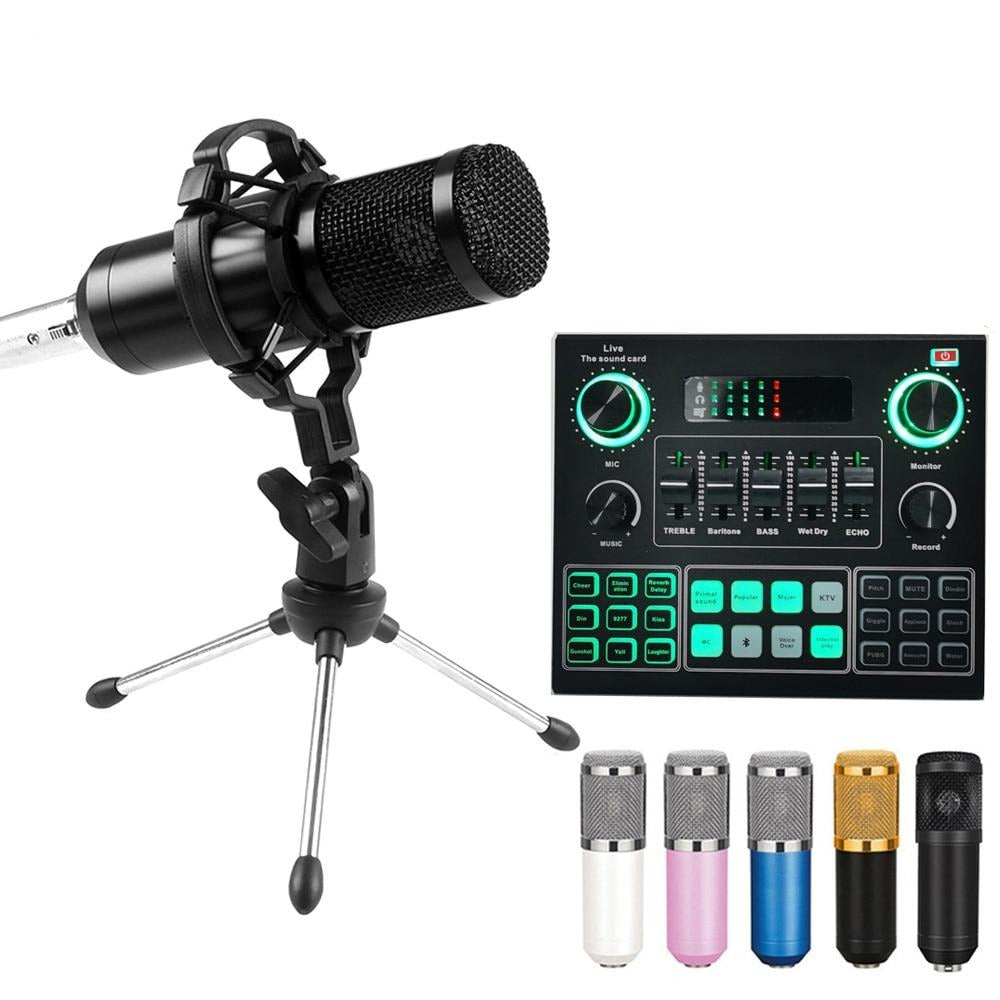 Full Set Podcaster kit with Condenser Microphone + Mixer Sound Card Live Broadcast, Best sound effects & music for creators