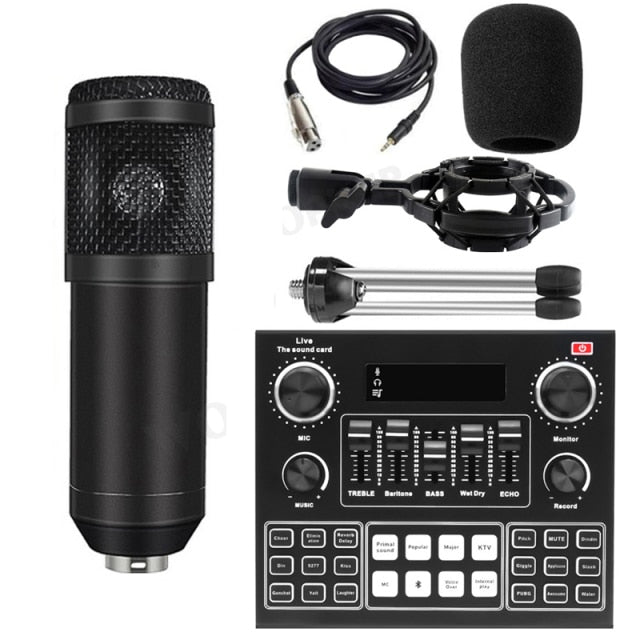 Full Set Podcaster kit with Condenser Microphone + Mixer Sound Card Live Broadcast, Best sound effects & music for creators