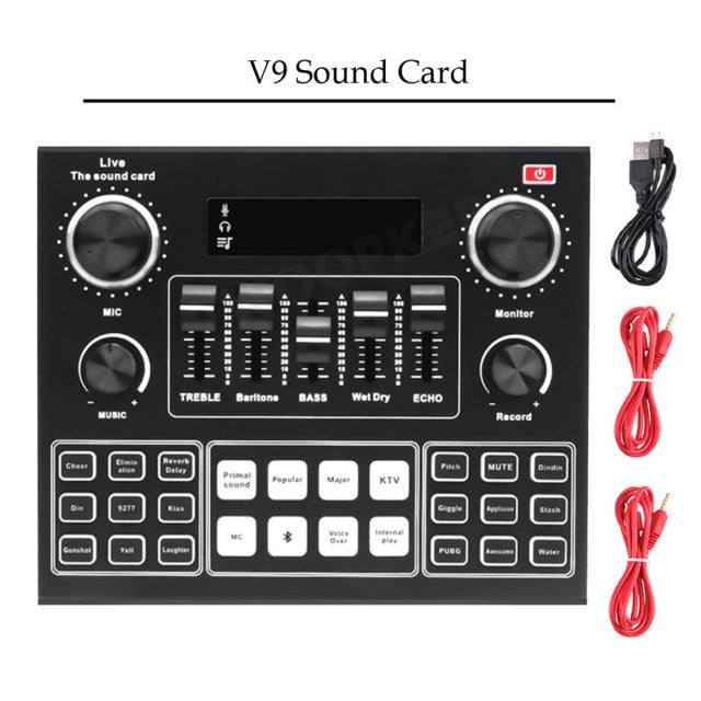 Full Set Podcaster kit with Condenser Microphone + Mixer Sound Card Live Broadcast, Best sound effects & music for creators