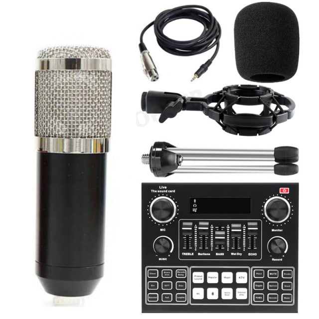 Full Set Podcaster kit with Condenser Microphone + Mixer Sound Card Live Broadcast, Best sound effects & music for creators