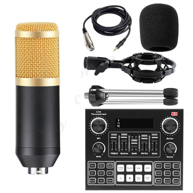 Full Set Podcaster kit with Condenser Microphone + Mixer Sound Card Live Broadcast, Best sound effects & music for creators